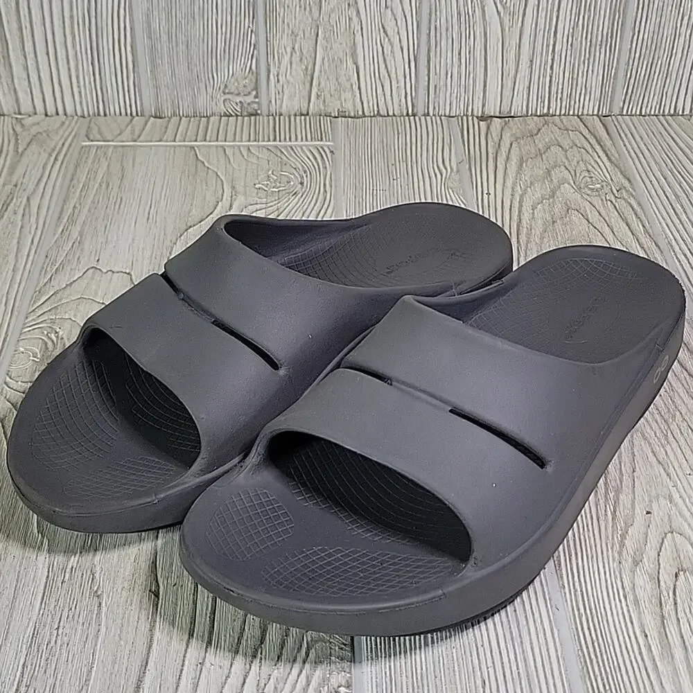 OOFOS OOah Grey Comfort Sport Slide Sandals Mens Size 10 Womens Size 12